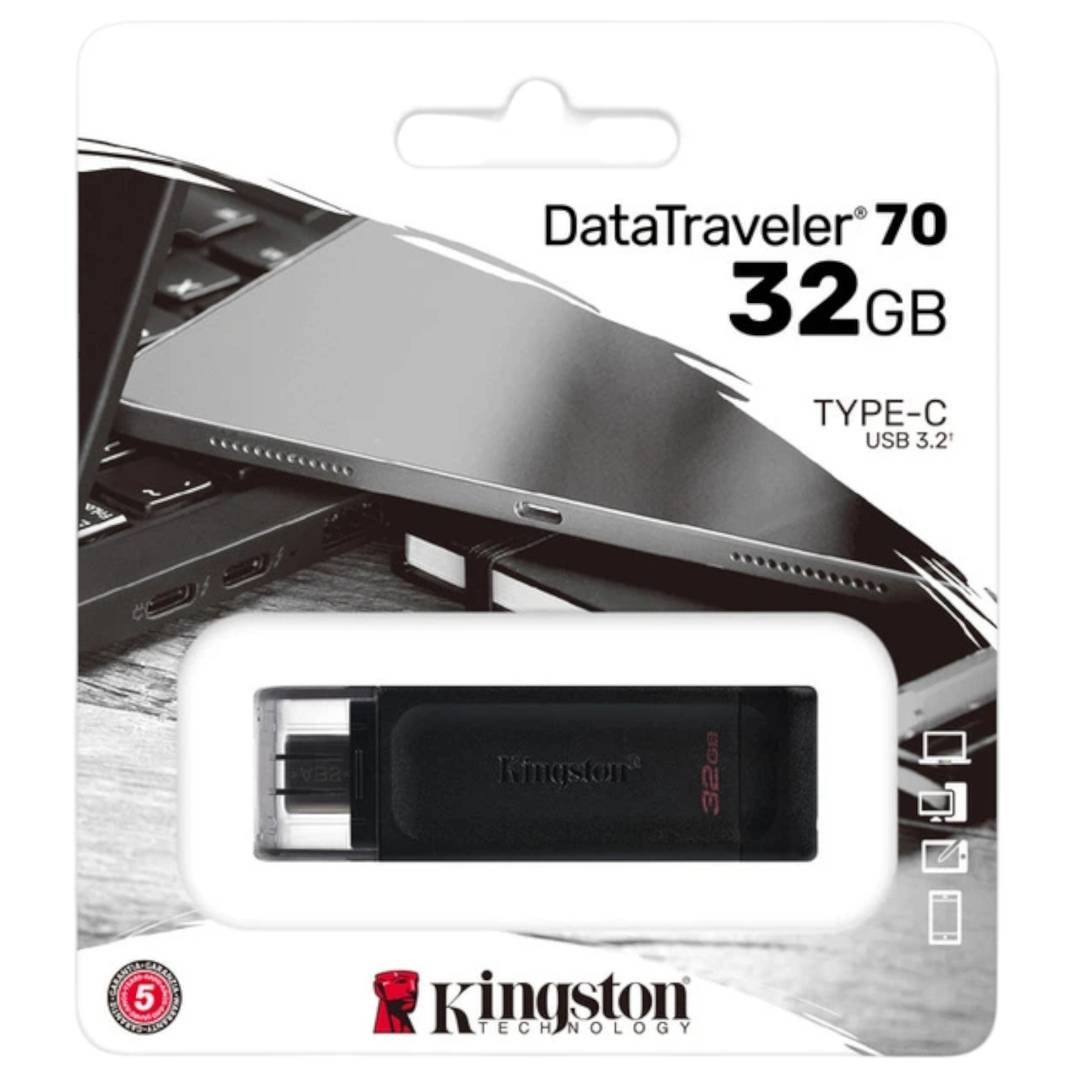 Флеш-пам'ять USB 32GB USB Type-C Kingston DataTraveler 70 Black (DT70/32GB) NEW 00-00009286